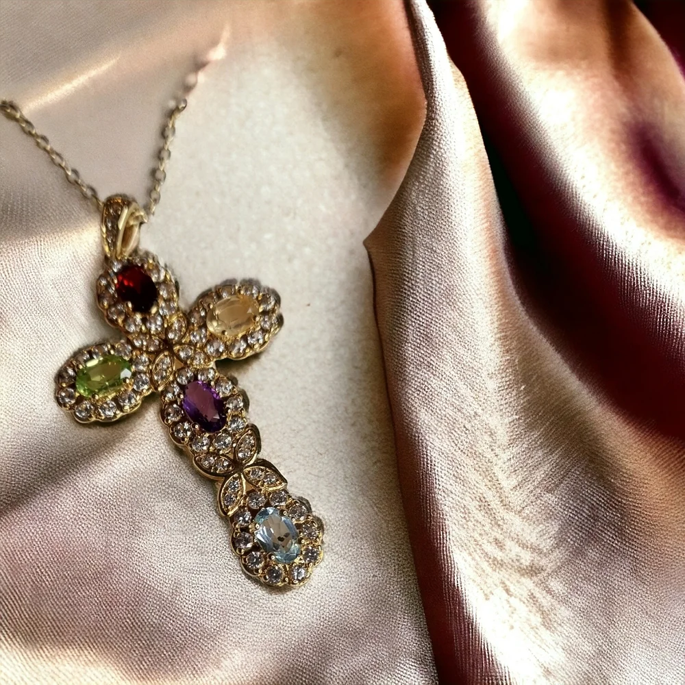 Gemstone & white sapphire cross - Picture 6 of 9